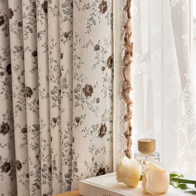 Roséline Custom Curtain, Chenille Jacquard Fabric, Small Vintage Floral Pattern