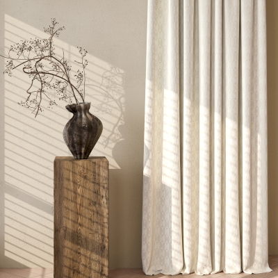 ELVÉA Custom-Made Curtain, Water-Repellent Sculpted Velvet Fabric, Circular Geometric Relief Pattern