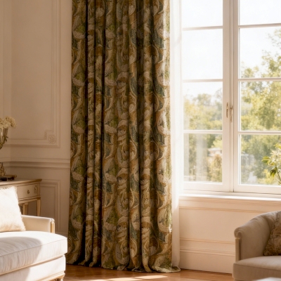 Custom Curtain AURÉLIS, Alpaca Blend Velvet Fabric with Artistic Botanical Pattern