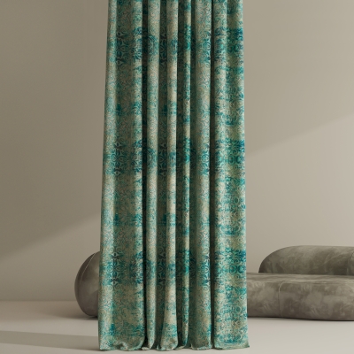 Custom Curtain ALTHÉRA, Emerald Green Velvet Jacquard Fabric with Retro Arabesque Pattern