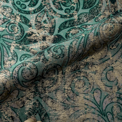 Custom Curtain ALTHÉRA, Emerald Green Velvet Jacquard Fabric with Retro Arabesque Pattern