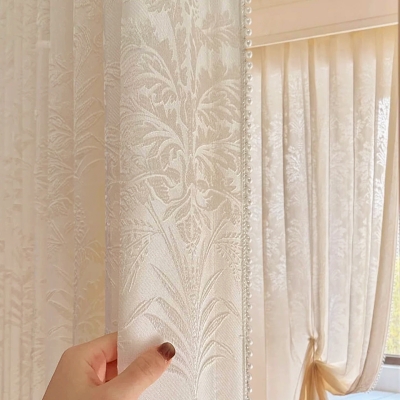 Custom Sheer Curtain IRISÉA, Satin Jacquard Fabric with Raised Iris Floral Pattern