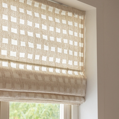 Store Bateau Sur Mesure Effet Lin Ajouré, Motif Carrés Géométriques