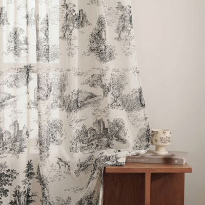 Voilage Sur Mesure CAMPERIA, Voile Imprimée, Motif Toile de Jouy Champêtre