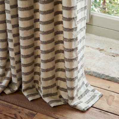 ALDERA Custom-Made Curtain, Linen-Look Jacquard Fabric, Offset Fringed Stripe Pattern