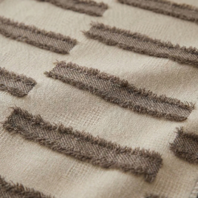 Rideau Sur Mesure ALDERA, Tissu Jacquard Aspect Lin, Motif de Rayures Frangées Décalées