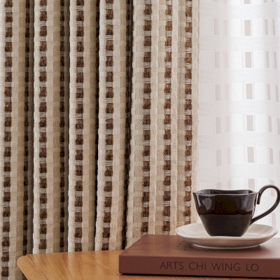 LORÉNA Custom-Made Curtain, Textured Jacquard Fabric, Woven Relief Stripes in Blended Shades