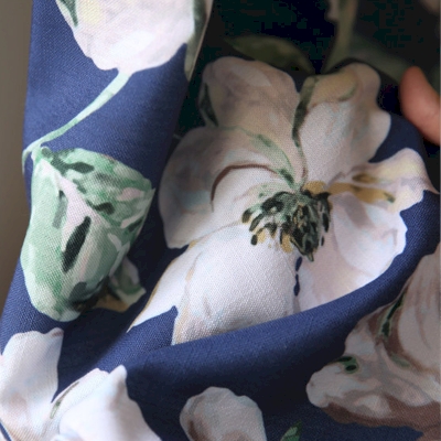 SOLVIKA Custom-Made Curtain, Printed Cotton-Polyester Fabric, Vintage Gardenia Pattern