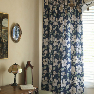 SOLVIKA Custom-Made Curtain, Printed Cotton-Polyester Fabric, Vintage Gardenia Pattern