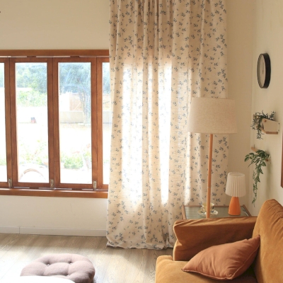 Rideau Sur Mesure EEMIL, Tissu Lin Mélangé Imprimé, Semis de Petites Fleurs Champêtres