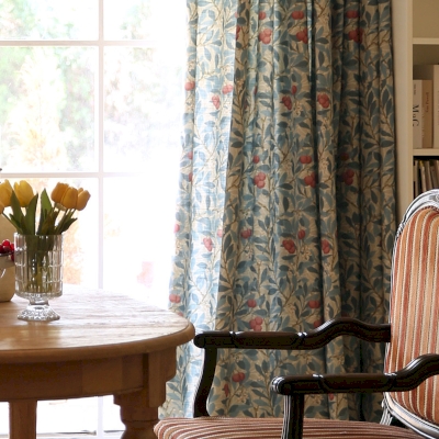 VALERIA Custom-Made Curtain, Linen-Look Printed Fabric, Foliage and Berry Pattern