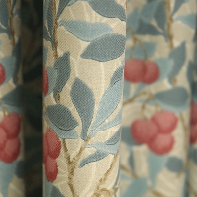 VALERIA Custom-Made Curtain, Linen-Look Printed Fabric, Foliage and Berry Pattern