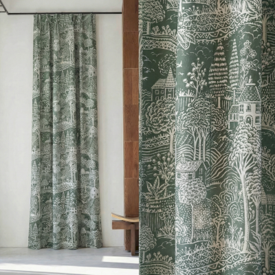 VERDORIA Custom-Made Curtain, Printed Cotton Blend Fabric, Countryside Landscape Decor in the Style of Toile de Jouy