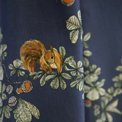 Custom-made SYLVARO curtain, Printed Cotton Blend Fabric, Forest Squirrels Pattern