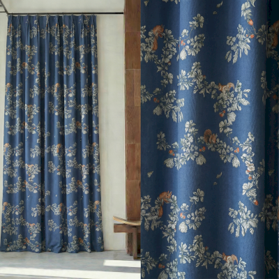 Custom-made SYLVARO curtain, Printed Cotton Blend Fabric, Forest Squirrels Pattern