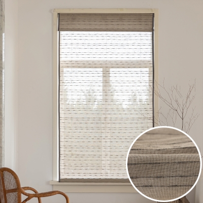 Custom Roman Shade LINIARA, Linen Fabric with Textured Horizontal Stripes
