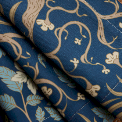 Custom ORVELIA Curtain, Printed Blackout Fabric, Deep Blue Jungle Floral Pattern