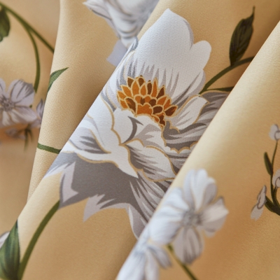 Custom LORÉVIA Curtain, Printed Blackout Fabric, White Floral Pattern on a Soft Beige Background