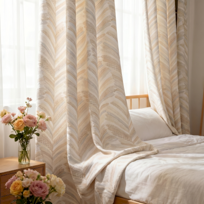 LEVORA Custom-Made Curtain, Embroidered Linen Blend Fabric, Textured Foliage Pattern