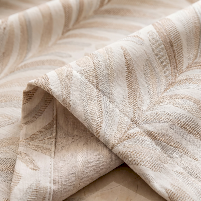 LEVORA Custom-Made Curtain, Embroidered Linen Blend Fabric, Textured Foliage Pattern