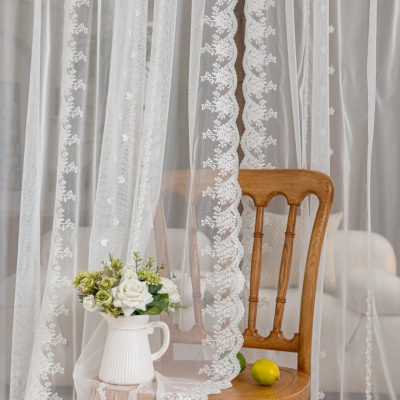 Custom Sheer Curtain FLORISSE, Baby’s Breath-Inspired Floral Motif with Scalloped Lace Trim