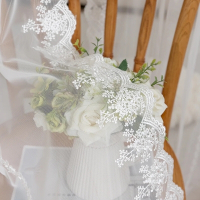 Custom Sheer Curtain FLORISSE, Baby’s Breath-Inspired Floral Motif with Scalloped Lace Trim