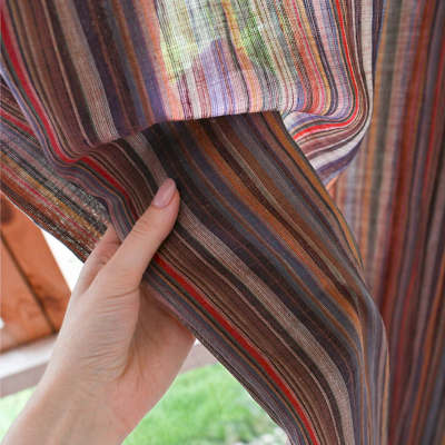 Rideau Sur Mesure LUMERA, 100 % Lin, Rayures Multicolores Naturelles