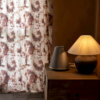Rideau Sur Mesure TERRALIA, Tissu Jacquard Coton et Lin, Fleurs en Relief et Imprimé Terre Cuite
