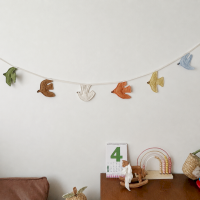 PLUMETTE Children's Room Wall Decoration, Fabric Bird Garland, 2.2 m