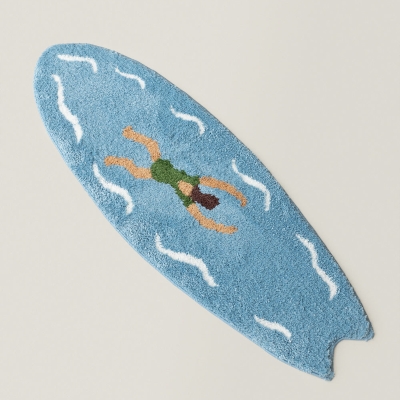 SURFIA Floor Mat, Surfboard Shape, Soft Tufted Surface, 45 x 125 cm