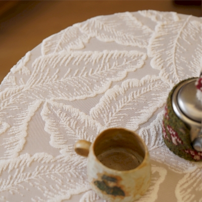 Embroidered voile tablecloth with a lace effect and openwork patterns, for round or square tables