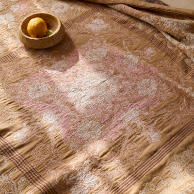 JULIANA bedspread, Cotton and Linen Jacquard, Vintage Floral Pattern, Can be used as a Sofa Throw or Blanket, 230 x 250 cm