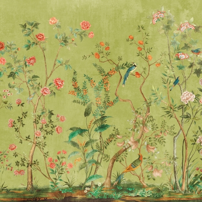 Papier Peint Panoramique Sur Mesure FLORES ET AVES, Jardin Chinois Printanier, 5 Coloris