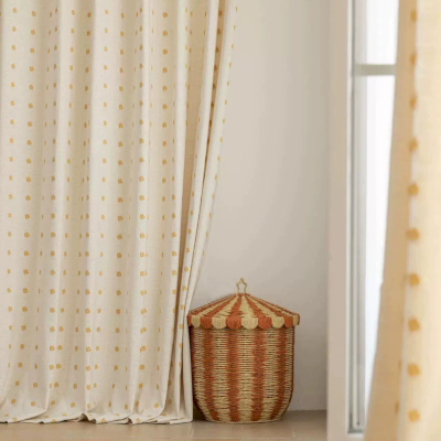 Rideau Sur Mesure SOLÉAUX, Tissu lin Mélangé, Motif Trèfle Brodé