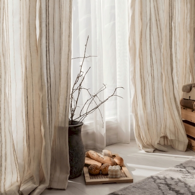 LIGNORA Custom-Made Sheer Curtain, Linen Blend Fabric, Woven Vertical Lines