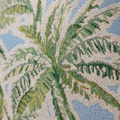 Coussin KAILANI, Tissu Jacquard Texturé, Motifs Estivaux de Palmiers et Bord de Mer