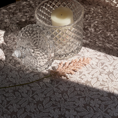 Voilage Sur Mesure ROSÉLIA, Tissage Jacquard Floral Ajouré, Rose Poudré