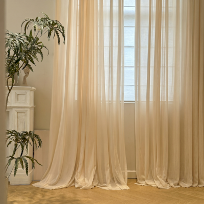 Voilage Sur Mesure ÉLORINE, Fines Rayures Texturées, Champagne Clair, Option Double Voilage