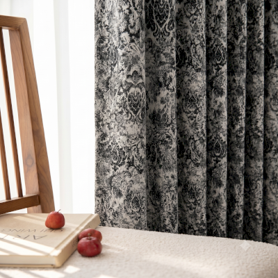 VALDORIA Custom-Made Curtain, Wool and Linen Blend Fabric, Baroque Floral Jacquard