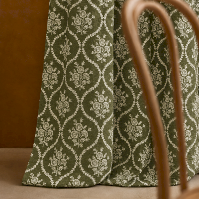 Rideau Sur Mesure VIRELIA, Tissu Coton-Lin Mélangé Imprimé, Motif Fleuri en Treillis Losangé Vintage