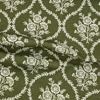 Rideau Sur Mesure VIRELIA, Tissu Coton-Lin Mélangé Imprimé, Motif Fleuri en Treillis Losangé Vintage