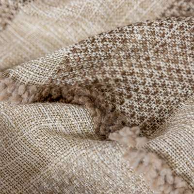Rideau Tamisant Sur Mesure LUNÉRIA, Tissu Jacquard Texturé, Motif Carreaux Patchwork à Bordures en Fils Bouclés