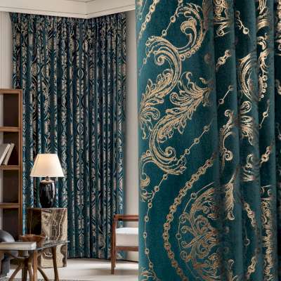 Rideau Occultant Sur Mesure ARISTÉA, Velours à Décor Doré à Chaud, Motif Médaillons Baroques et Rinceaux