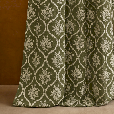 Rideau Sur Mesure VIRELIA, Tissu Coton-Lin Mélangé Imprimé, Motif Fleuri en Treillis Losangé Vintage